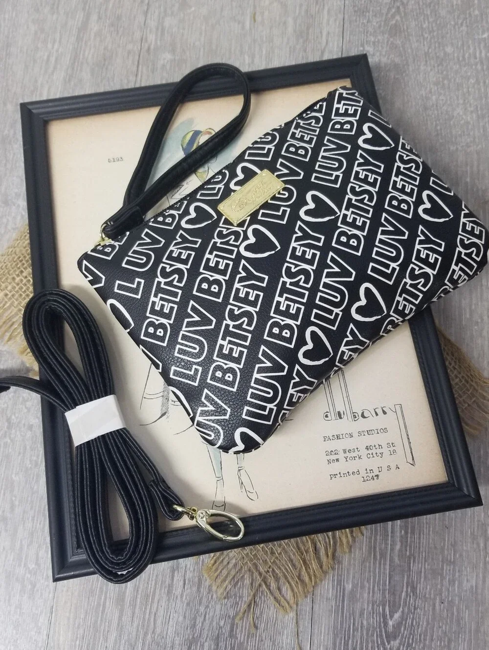 Luv Betsey Black/white Wristlet and Crossbody bag